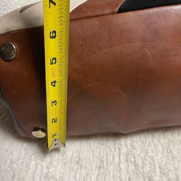 Fossil  Sydney leather Brown Patchwork tote beige & black  patchwork accents. - Picture 10 of 14